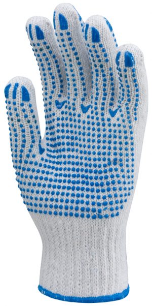 KÖTÖTT PES/PAMUT FEHÉR KESZTYŰ, KÉT OLDALON KÉK PETTYEK