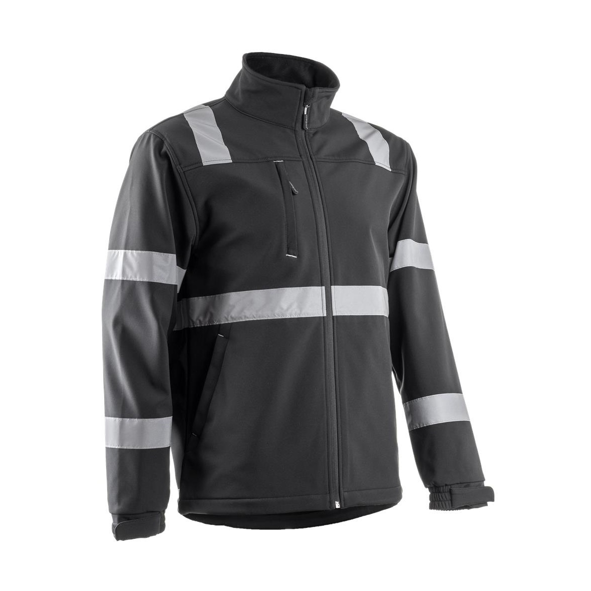 VIGILE FEKETE SOFTSHELL DZSEKI FÉNYVISSZAVERŐ CSÍKKAL – Méret: 3xl