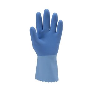 MÁRTOTT KÉK GUMIKESZTYŰ, ÉRDES, 30CM/1,3MM, VEGYSZERÁLLÓ – Méret: 9