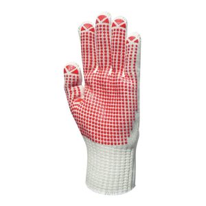 KÖTÖTT, PIROS PÖTTYÖS, VASTAG POLIAMID/PAMUT KESZTYŰ – Méret: 10