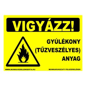 Vigyázz gyúlékony anyag – tábla vagy matrica A3 A4 A5 méretben