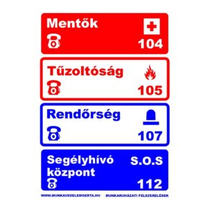 Segélyhívók színes – tábla vagy matrica A3 A4 A5 méretben
