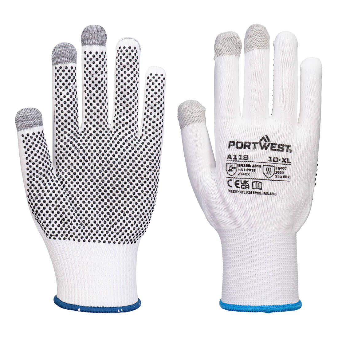 Grip 13 PVC pöttyös érintőképernyős kesztyű (12 pár) – Méret: Xxl