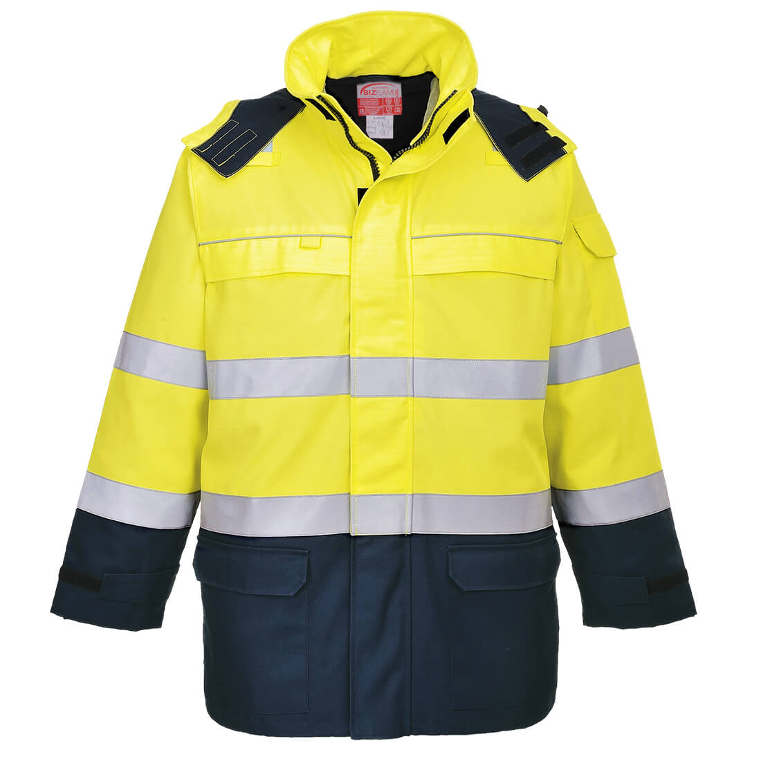 Bizflame Rain+ Hi-Vis Arc lángálló kabát – Szín: Sarga-navy, Méret: Xxl