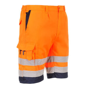 Hi-Vis könnyű poli-pamut rövidnadrág – Szín: Narancs-navy, Méret: Xxxl