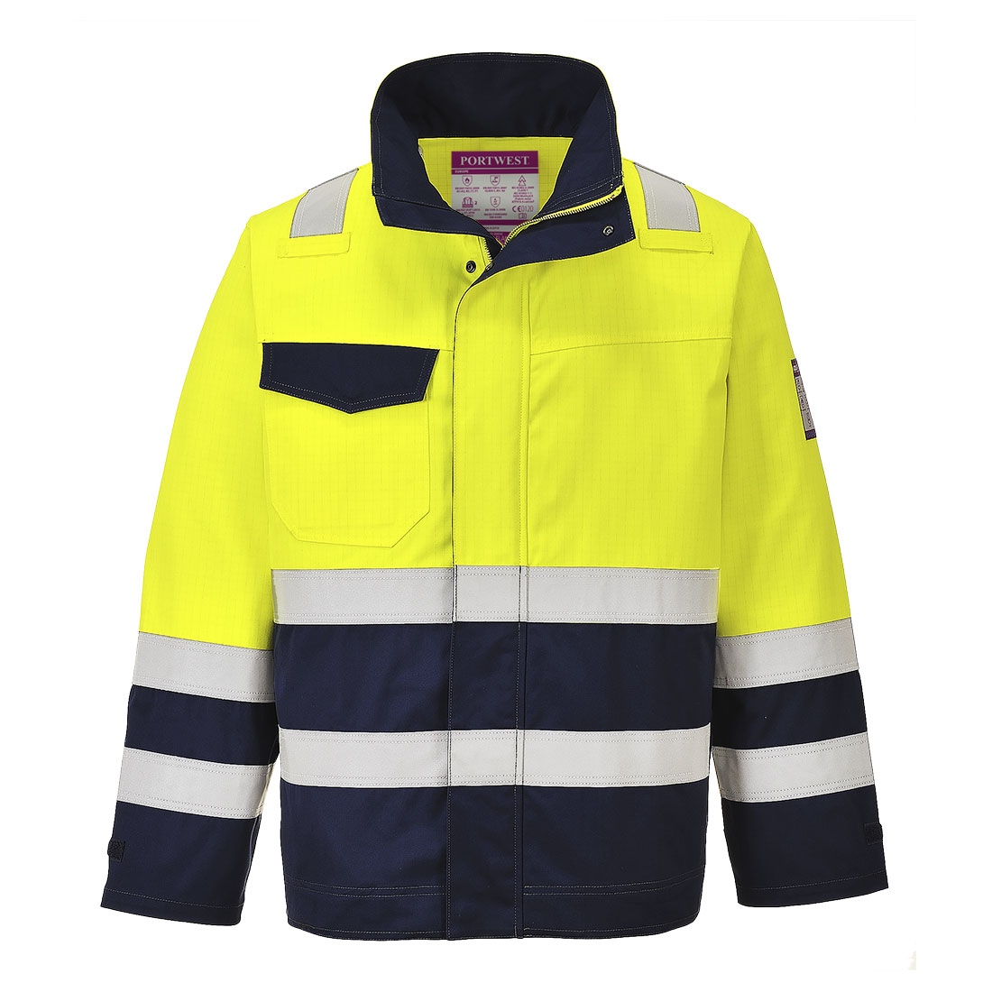 Hi-Vis Modaflame munkakabát – Szín: Sarga-navy, Méret: Xxxl
