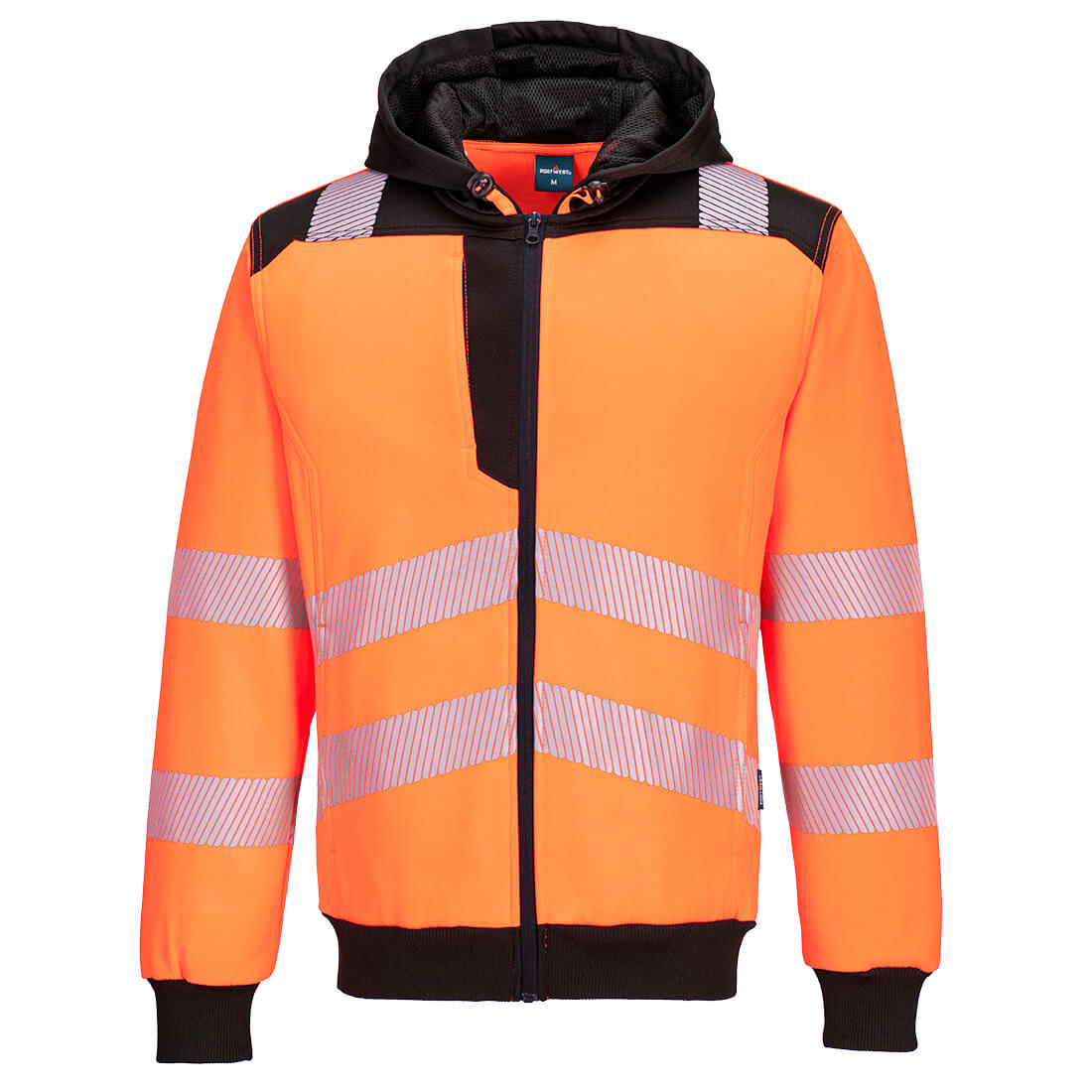 PW3 Hi-Vis zippzáras kapucnis pulóver – Szín: Narancs-fekete, Méret: Xxxl