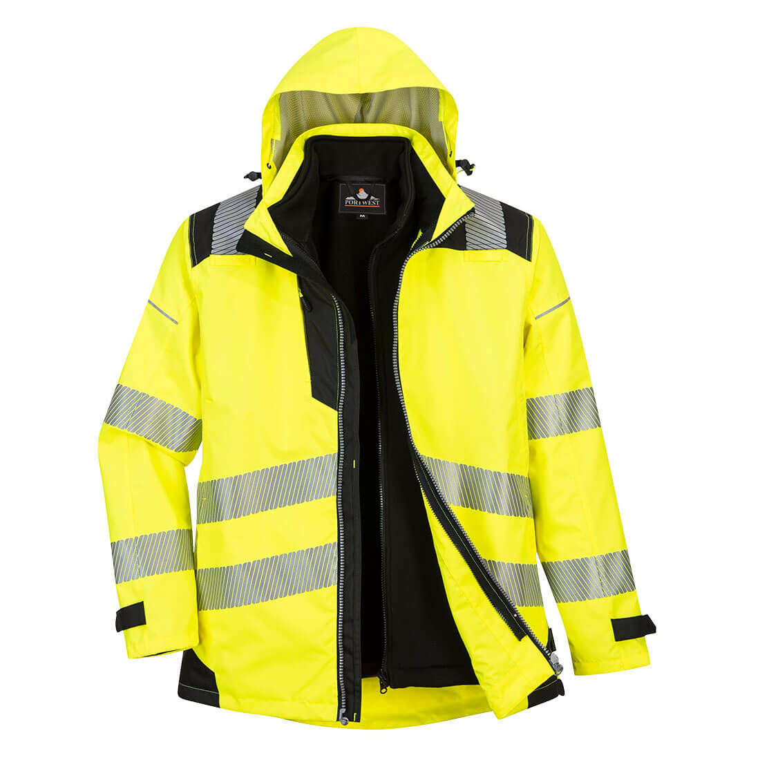 PW3 Hi-Vis 3-in-1 kabát – Szín: Sarga-fekete, Méret: Xxxl