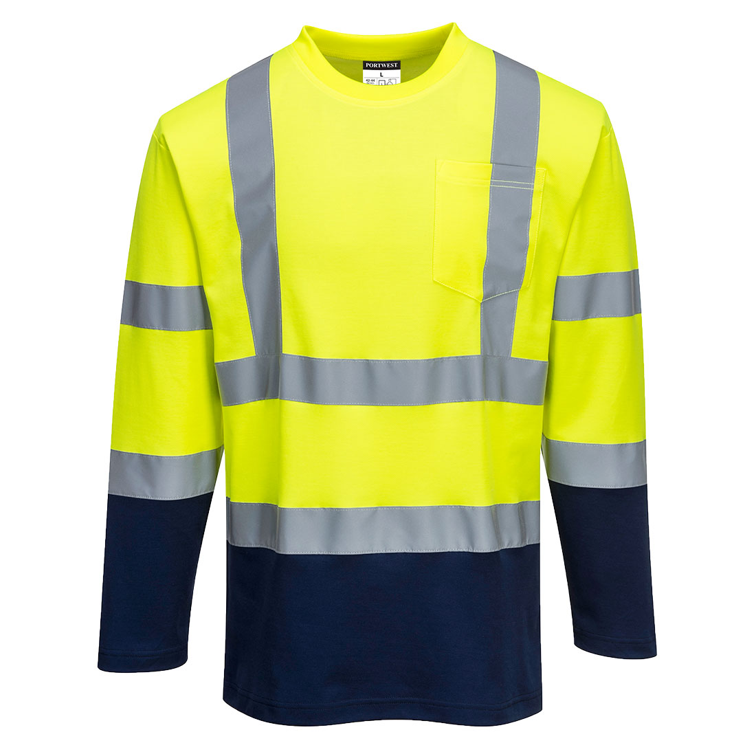 Kéttónusú, hosszú ujjú Cotton Comfort póló – Szín: Sarga-navy, Méret: Xxxl