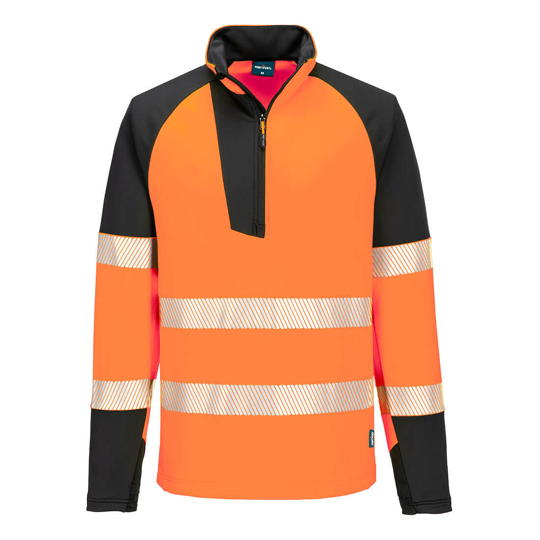 PW3 Hi-Vis 1/4 cipzáras hosszú ujjú póló – Szín: Narancs-fekete, Méret: Xxxl