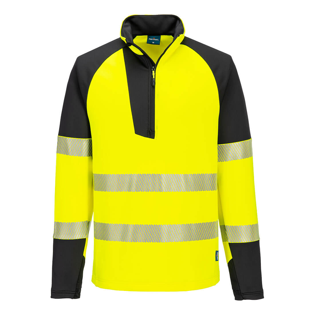 PW3 Hi-Vis 1/4 cipzáras hosszú ujjú póló – Szín: Sarga-fekete, Méret: Xxxl